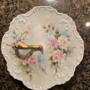 Vintage Lemon Server Rose Painted Signed Elegant Cottage Core